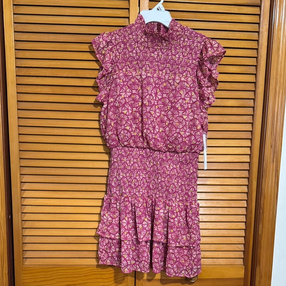 Pink Patterned Ruffle Dress